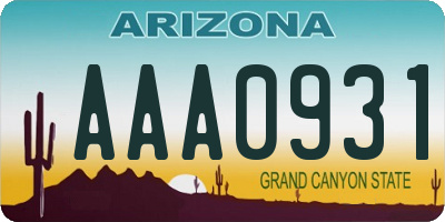 AZ license plate AAA0931