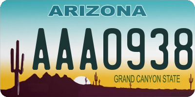 AZ license plate AAA0938