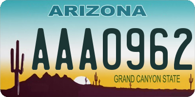 AZ license plate AAA0962