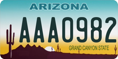 AZ license plate AAA0982