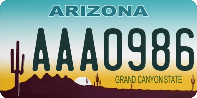 AZ license plate AAA0986