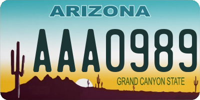 AZ license plate AAA0989