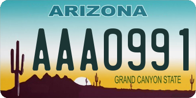AZ license plate AAA0991