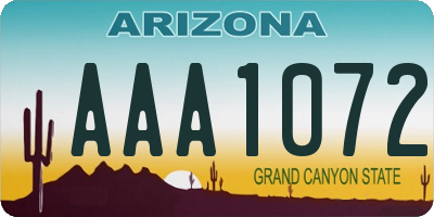 AZ license plate AAA1072