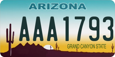 AZ license plate AAA1793
