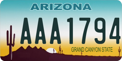 AZ license plate AAA1794