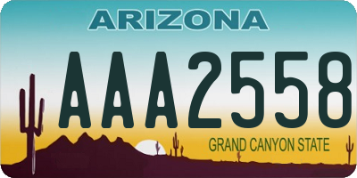 AZ license plate AAA2558