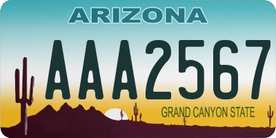 AZ license plate AAA2567