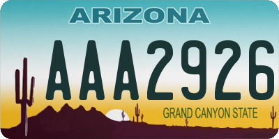 AZ license plate AAA2926