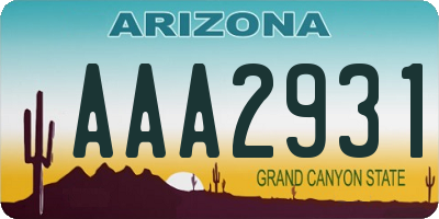 AZ license plate AAA2931