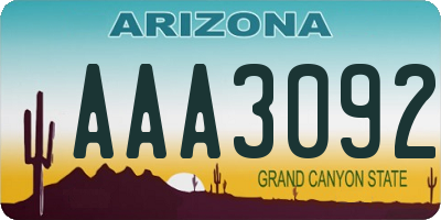 AZ license plate AAA3092