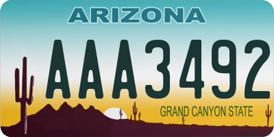 AZ license plate AAA3492