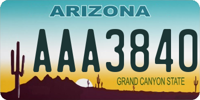 AZ license plate AAA3840