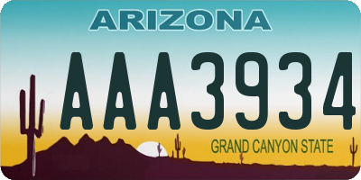 AZ license plate AAA3934