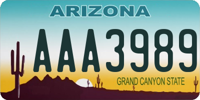 AZ license plate AAA3989