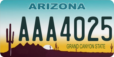 AZ license plate AAA4025