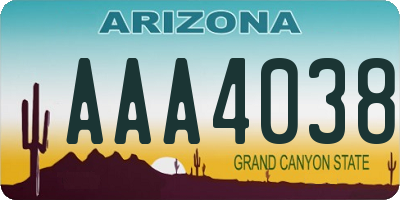 AZ license plate AAA4038