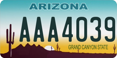 AZ license plate AAA4039