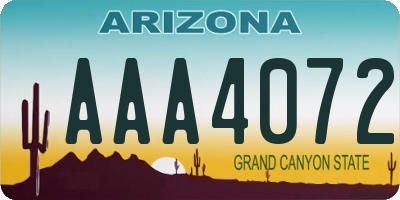 AZ license plate AAA4072