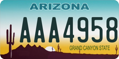 AZ license plate AAA4958