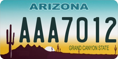 AZ license plate AAA7012