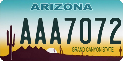 AZ license plate AAA7072