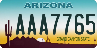 AZ license plate AAA7765