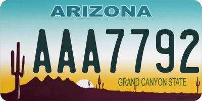 AZ license plate AAA7792