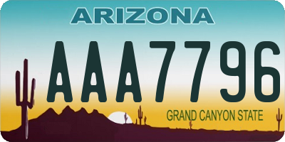 AZ license plate AAA7796