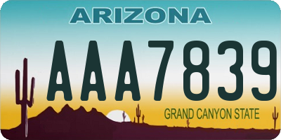 AZ license plate AAA7839