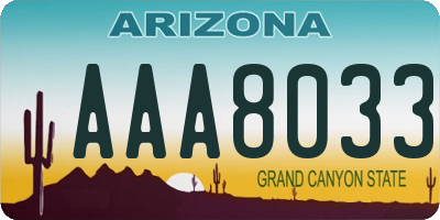 AZ license plate AAA8033