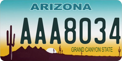 AZ license plate AAA8034