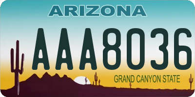 AZ license plate AAA8036