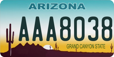 AZ license plate AAA8038