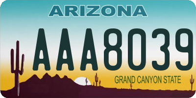 AZ license plate AAA8039