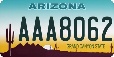 AZ license plate AAA8062