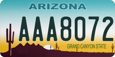 AZ license plate AAA8072