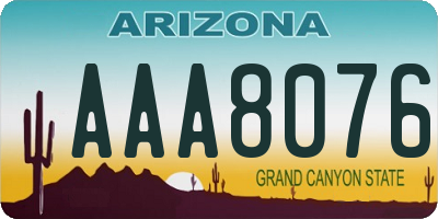 AZ license plate AAA8076