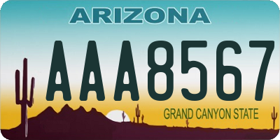 AZ license plate AAA8567