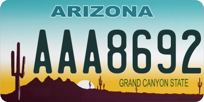 AZ license plate AAA8692