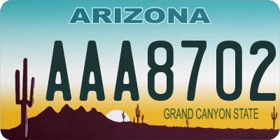 AZ license plate AAA8702