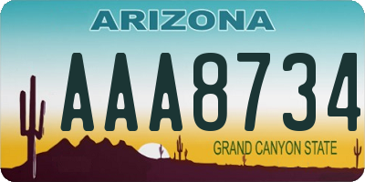 AZ license plate AAA8734