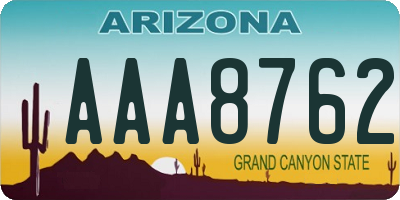 AZ license plate AAA8762