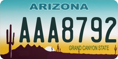 AZ license plate AAA8792