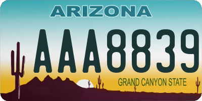 AZ license plate AAA8839