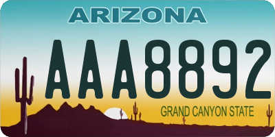 AZ license plate AAA8892