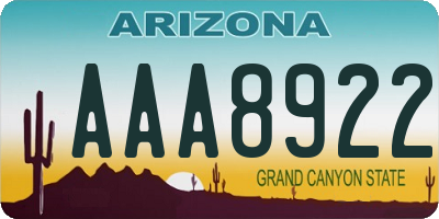 AZ license plate AAA8922