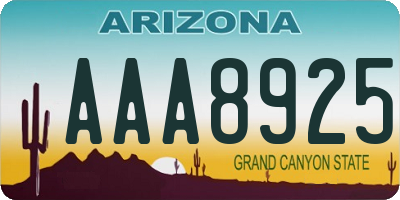AZ license plate AAA8925