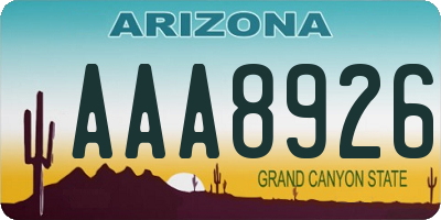 AZ license plate AAA8926