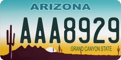 AZ license plate AAA8929